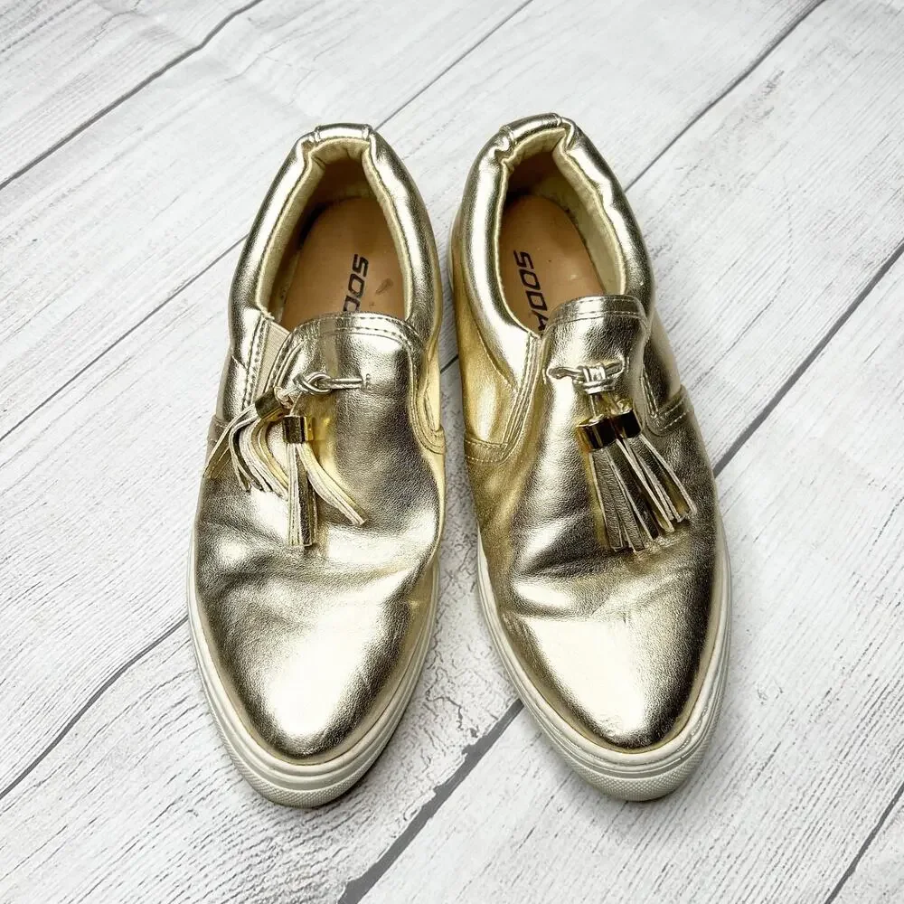 Soda Chrome Gold Tassel Metallic Slip On Sneakers Shoes Size 6.5 - Picture 2 of 6